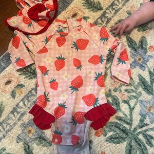Younger Tree - Baby Girl Strawberry Rash Guard One-Piece Swimsuit - 6-12mo
